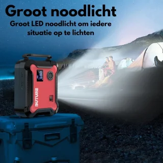 Buture Jumpstarter Voor Auto - Starthulp - Jumpstarter 5 in 1 - Starthulp Powerbank 26800Mah - Rood/Zwart - Jumpstarter incl compressor