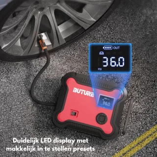 Buture Jumpstarter Voor Auto - Starthulp - Jumpstarter 5 in 1 - Starthulp Powerbank 26800Mah - Rood/Zwart - Jumpstarter incl compressor