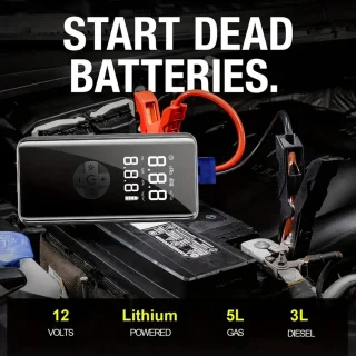 PolkaHome® 7-in-1 Jumpstarter Auto met Compressor & Powerbank – 20000mAh Noodaccu Starthulp voor Auto, Camper & Motor – Accu Starter Box 5.0L Benzine/3.0L Diesel – LCD Display, LED Zaklamp, USB-C Snel Opladen, Startbooster, Jumpstarters