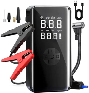 PolkaHome® 7-in-1 Jumpstarter Auto met Compressor & Powerbank – 20000mAh Noodaccu Starthulp voor Auto, Camper & Motor – Accu Starter Box 5.0L Benzine/3.0L Diesel – LCD Display, LED Zaklamp, USB-C Snel Opladen, Startbooster, Jumpstarters