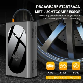 Jumpstarter met Compressor - Startkabels - Starthulp voor Auto - Accubooster - Zwart