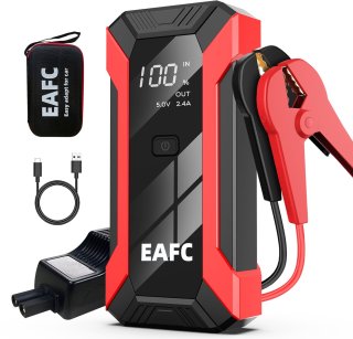 De EAFC 12V Jumpstarter voor Auto – 1200A / 10000 mAh – 4-in-1 starthulp draagbare noodstartlader benzine auto powerbank booster accu startapparaat– Rood & Opbergkoffer in één oogopslag
