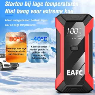 EAFC 12V Jumpstarter voor Auto – 1200A / 10000 mAh – 4-in-1 starthulp draagbare noodstartlader benzine auto powerbank booster accu startapparaat– Rood & Opbergkoffer