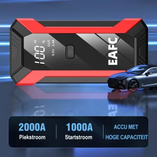 EAFC 12V Jumpstarter voor Auto – 1200A / 10000 mAh – 4-in-1 starthulp draagbare noodstartlader benzine auto powerbank booster accu startapparaat– Rood & Opbergkoffer