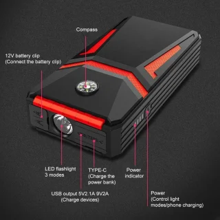30000mAh Accu Starter Powerbank voor Auto Noodstart Draagbaar