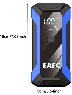 EAFC 12V Jumpstarter voor Auto – 1200A / 10000 mAh – 4-in-1 starthulp draagbare noodstartlader benzine auto powerbank booster accu startapparaat– blauw
