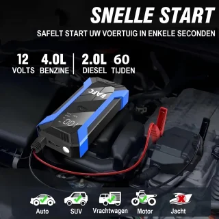 EAFC 12V Jumpstarter voor Auto – 1200A / 10000 mAh – 4-in-1 starthulp draagbare noodstartlader benzine auto powerbank booster accu startapparaat– blauw