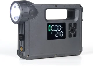 Jumpstarter 12V voor Auto-5-in-1 Multifunctionele Jumpstarter 16000mAh- Jumpstarter voor auto -Dubbele Turbopomp & Banden­drukmeter-2000 lumen LED-verlichting-Type-C Snellader Powerbank-LED-display-Auto/Motor Accu­hulp-In Opbergkoffer