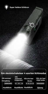 Jumpstarter 12V voor Auto-5-in-1 Multifunctionele Jumpstarter 16000mAh- Jumpstarter voor auto -Dubbele Turbopomp & Banden­drukmeter-2000 lumen LED-verlichting-Type-C Snellader Powerbank-LED-display-Auto/Motor Accu­hulp-In Opbergkoffer