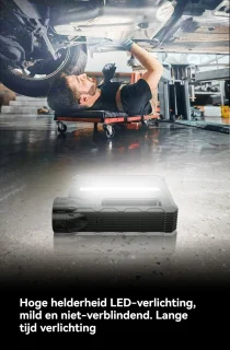 Jumpstarter 12V voor Auto-5-in-1 Multifunctionele Jumpstarter 16000mAh- Jumpstarter voor auto -Dubbele Turbopomp & Banden­drukmeter-2000 lumen LED-verlichting-Type-C Snellader Powerbank-LED-display-Auto/Motor Accu­hulp-In Opbergkoffer
