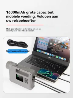 Jumpstarter 12V voor Auto-5-in-1 Multifunctionele Jumpstarter 16000mAh- Jumpstarter voor auto -Dubbele Turbopomp & Banden­drukmeter-2000 lumen LED-verlichting-Type-C Snellader Powerbank-LED-display-Auto/Motor Accu­hulp-In Opbergkoffer