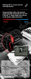 Jumpstarter 12V voor Auto-5-in-1 Multifunctionele Jumpstarter 16000mAh- Jumpstarter voor auto -Dubbele Turbopomp & Banden­drukmeter-2000 lumen LED-verlichting-Type-C Snellader Powerbank-LED-display-Auto/Motor Accu­hulp-In Opbergkoffer