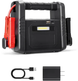 Starthulp 4000 A Peak, Auto-Accu-Powerpack, Draagbare Booster met Luchtcompressor, Startkabels, voor Alle Benzinemotoren/Tot 10 L Dieselmotoren