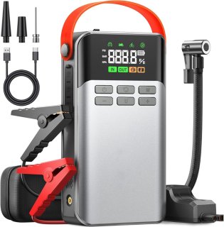 De Jumpstarter met Compressor - Startkabels - Starthulp voor Auto - Accubooster - Grijs in één oogopslag