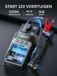 Jumpstarter met Compressor - Startkabels - Starthulp voor Auto - Accubooster - Grijs