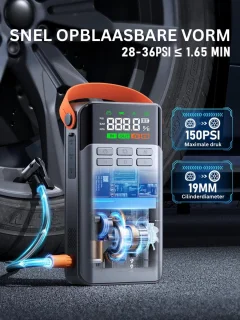 Jumpstarter met Compressor - Startkabels - Starthulp voor Auto - Accubooster - Grijs