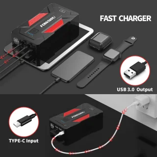 Jump Starter 4000 A voor Auto en Motor | Starthulp 12V met LED en USB 3.0