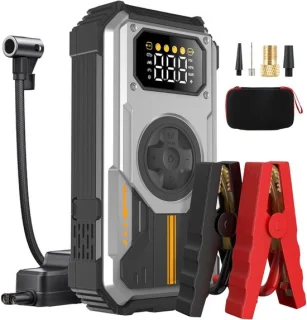 CLVP® Jumpstarter met Compressor - Startkabels - Starthulp voor Auto - Accubooster - Zwart en Grijs