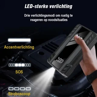 EAFC Jumpstarter 12V voor Auto – 10000 mAh /1000A – Starthulp met Forcestart, LED-scherm & Powerbank – Incl Zaklamp & Opbergkoffer - zwart