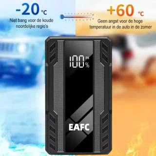 EAFC Jumpstarter 12V voor Auto – 10000 mAh /1000A – Starthulp met Forcestart, LED-scherm & Powerbank – Incl Zaklamp & Opbergkoffer - zwart