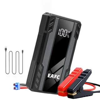 EAFC Jumpstarter 12V voor Auto – 10000 mAh /1000A – Starthulp met Forcestart, LED-scherm & Powerbank – Incl Zaklamp & Opbergkoffer - zwart