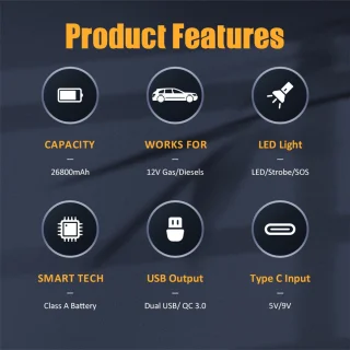 26800mAh Auto Starter Powerbank met Luchtpomp 3000A