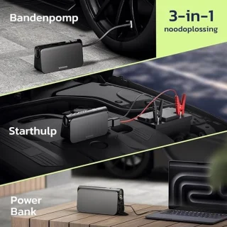 3-in-1 jumpstarter met compressor, starthulp en 16000mAh powerbank