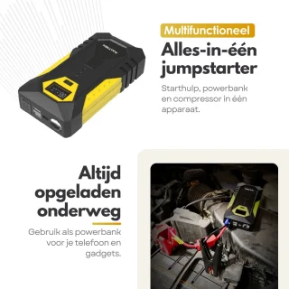 4in1 12V Jumpstarter Starthulp Powerbank LED Zaklamp Opbergkoffer