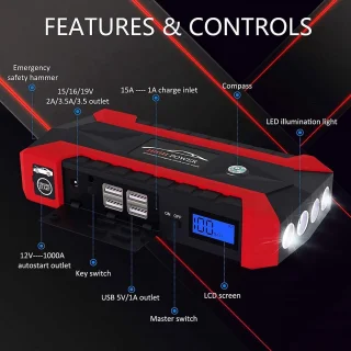6-in-1 Jumpstarter Auto 12V 20000mAh 600A Met Startkabels