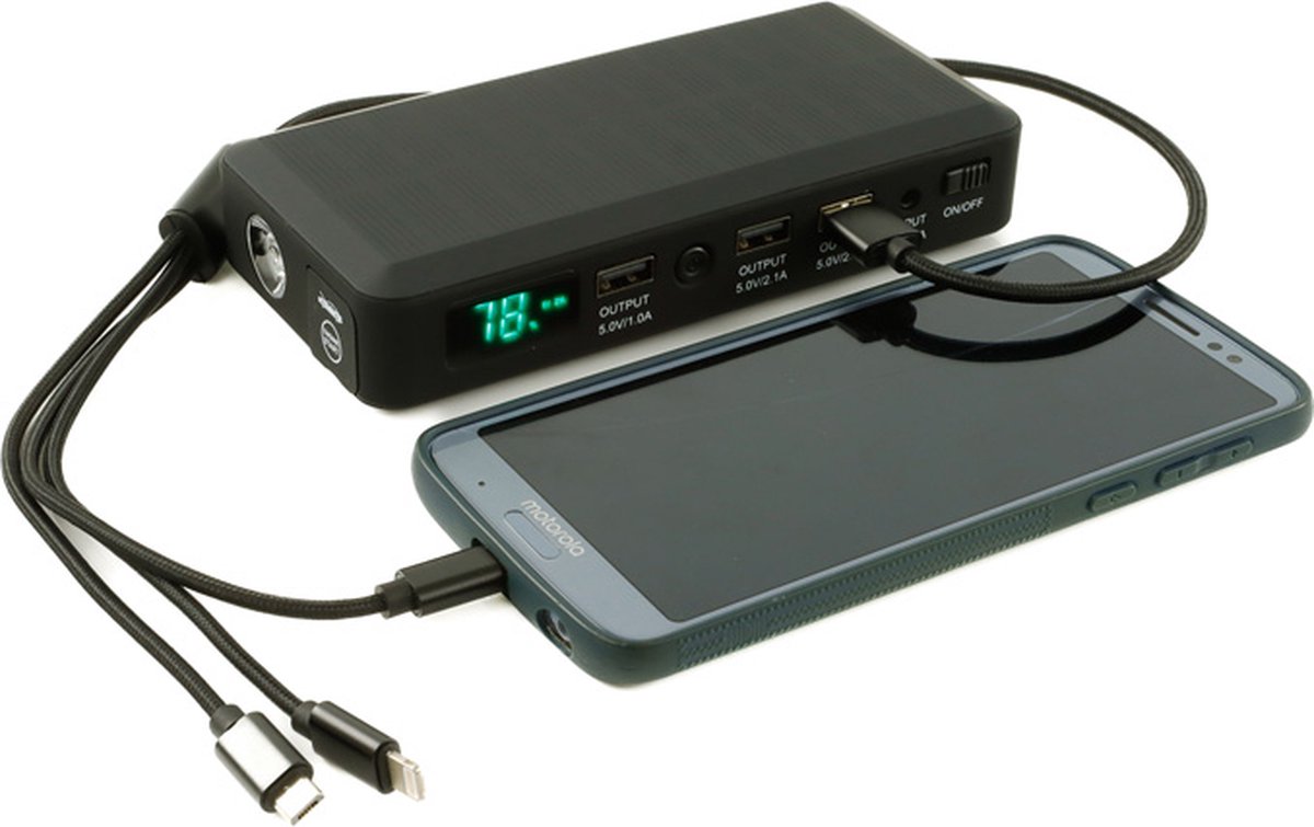 De 600A Nood-Jumpstarter Powerbank met LED Licht in één oogopslag