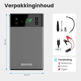 Auronic 12V Jumpstarter 1200A met Compressor Zwart/Grijs