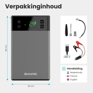 Auronic 12V Jumpstarter 1200A met Compressor Zwart/Grijs