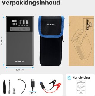 Auronic 12V Jumpstarter met Compressor en Bandenpomp zwart/grijs
