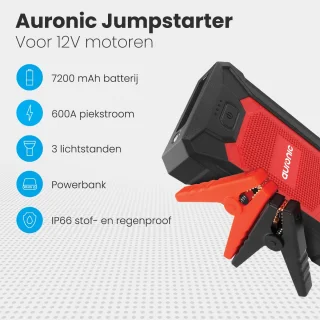 Auronic Jumpstarter 12V 600A 7200mAh Rood/Zwart