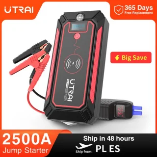 Auto jumpstarter 2500A piekstroom - draagbare power bank met draadloos opladen