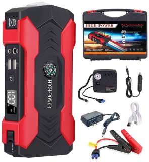 De Auto Jumpstarter Powerbank 12V Noodstarter – Zwart/Rood in één oogopslag