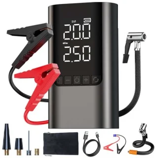 Veilig onderweg: alles-in-één 12V startbooster met compressor en powerbank