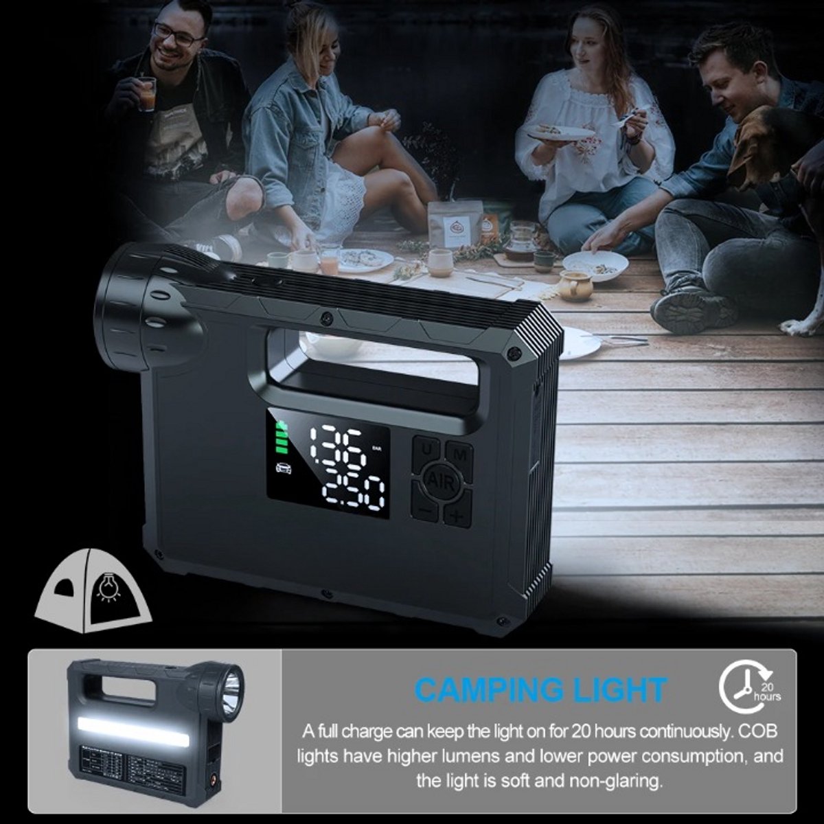 Auto-Starthulp 5-in-1 met Luchtcompressor 12000-18000mAh Zwart