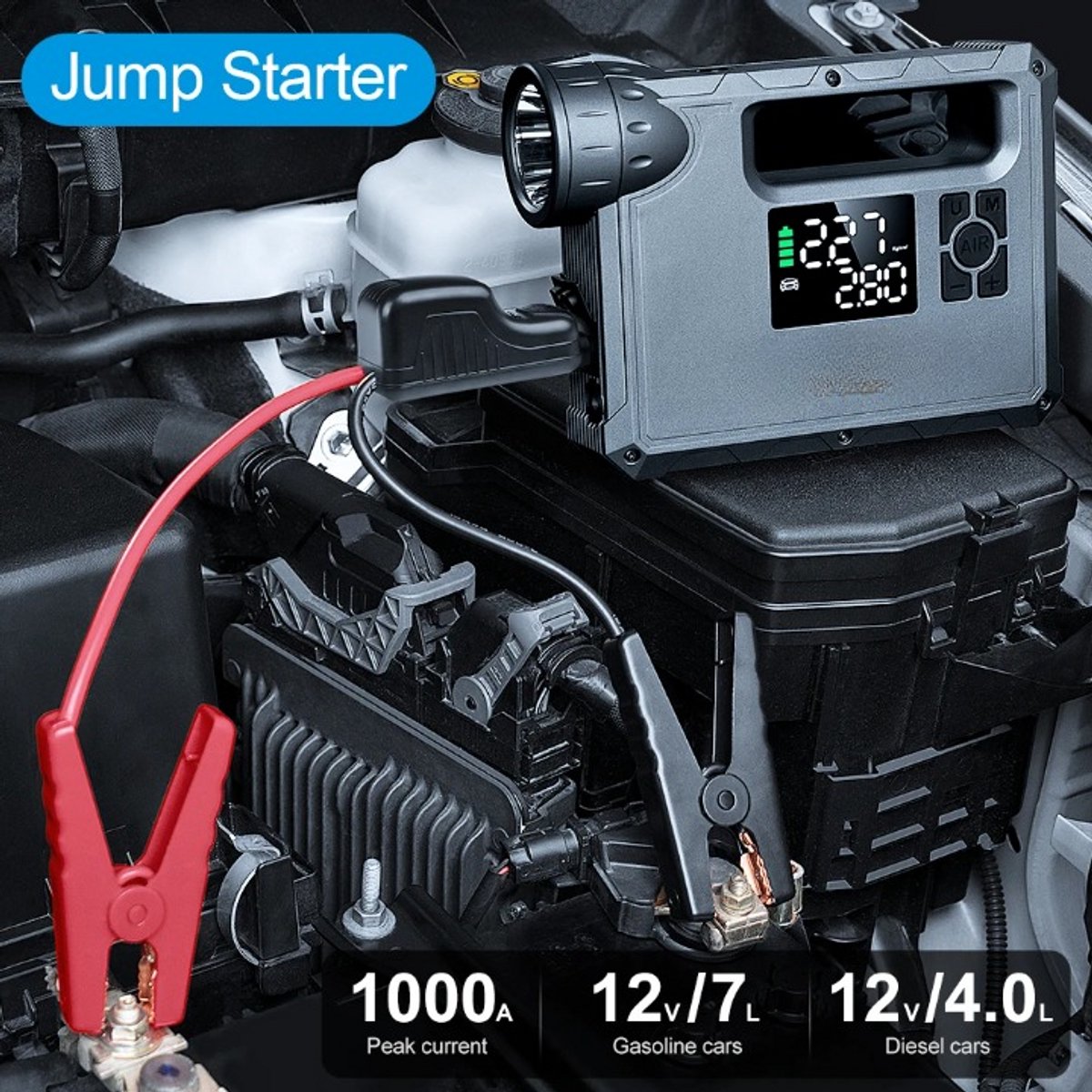 Auto-Starthulp 5-in-1 met Luchtcompressor 12000-18000mAh Zwart