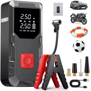 Autobandenpomp en noodstartbooster 12V 8000mAh rood