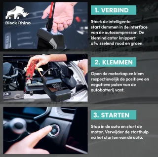 Black Rhino 2-in-1 Jumpstarter met Bandencompressor 1000A 8000mAh