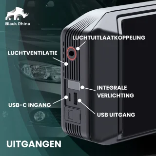 Black Rhino 2-in-1 Jumpstarter met Bandencompressor 1000A 8000mAh