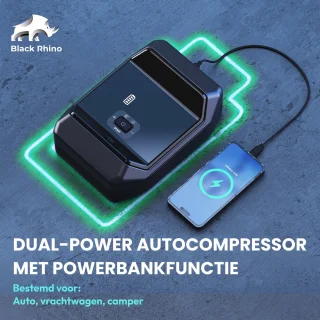 Black Rhino 2-in-1 Jumpstarter met Bandencompressor 1000A 8000mAh