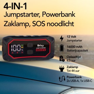 Brixy Jumpstarter Auto 2200A 16000mAh Rood/Zwart
