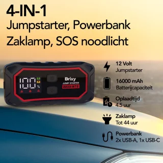 Brixy Jumpstarter Auto 2200A 16000mAh Rood/Zwart
