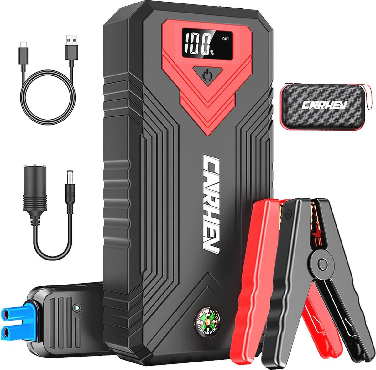 De Draagbare Auto Jump Starter 3000A Powerbank USB 3.0 LED in één oogopslag