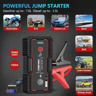 Draagbare Jump Starter 18000mAh 1500A met LED Zaklamp