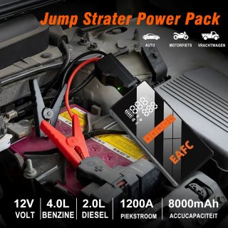 Wat vinden we goed aan de EAFC 12V Jumpstarter voor Auto en Motor - 1000A / 20.000 mAh