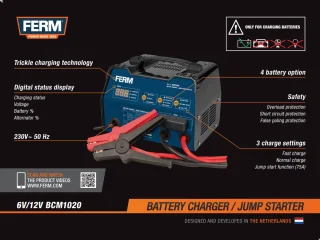 FERM BCM1020 Acculader en Jumpstarter 6V/12V