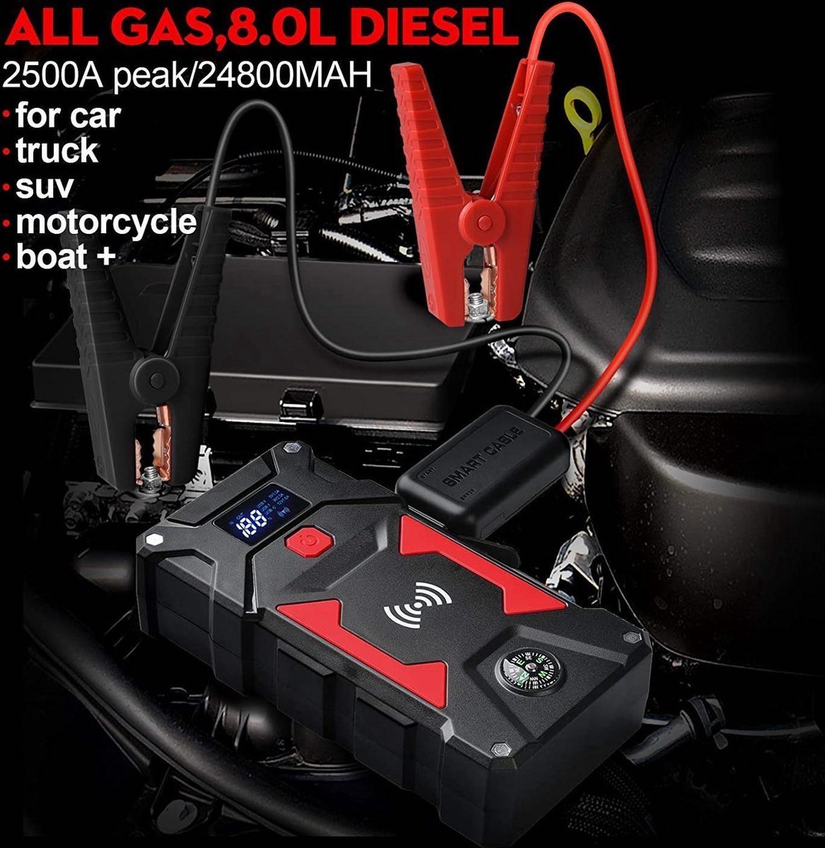 FNNEMGE Auto Starthulp Jumpstarter 2000A 21800mAh 12V Powerbank